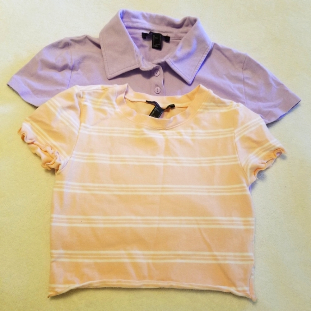 Forever 21 Juniors Lot of 2 Tops Purple & Pink/White Striped Size Small